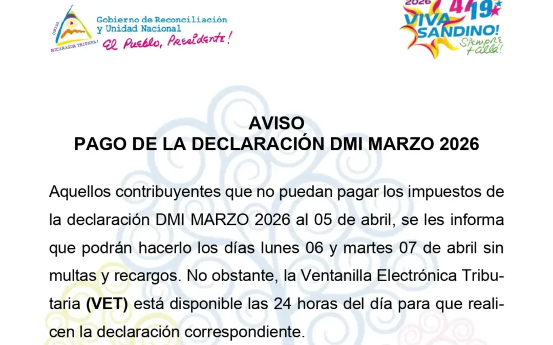 Pago de Declaración DMI Marzo 2026 Nicaragua